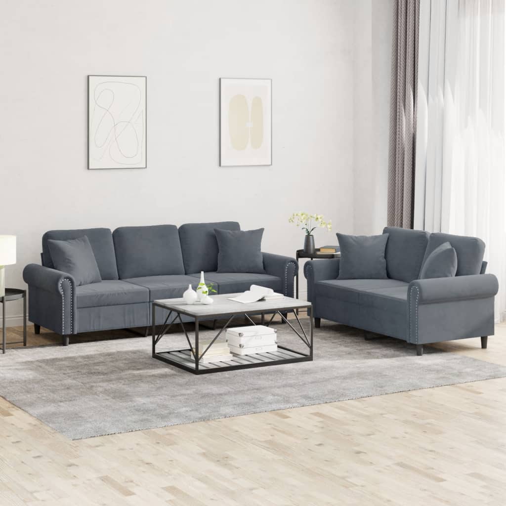 2-delige Loungeset met kussens fluweel donkergrijs