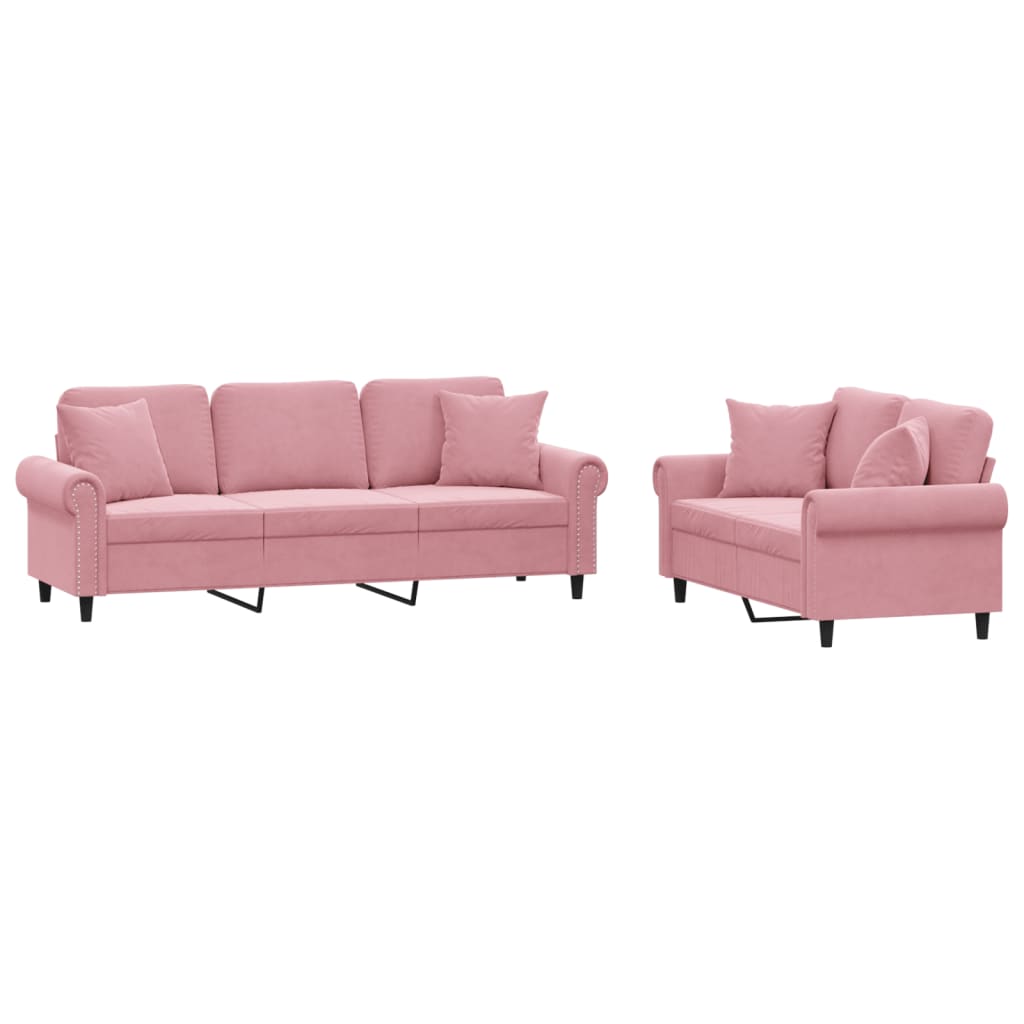2-delige Loungeset met kussens fluweel roze