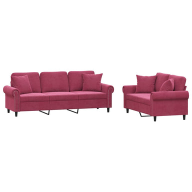 2-delige Loungeset met kussens fluweel wijnrood