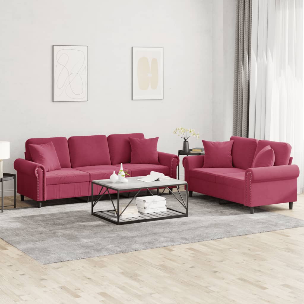 2-delige Loungeset met kussens fluweel wijnrood