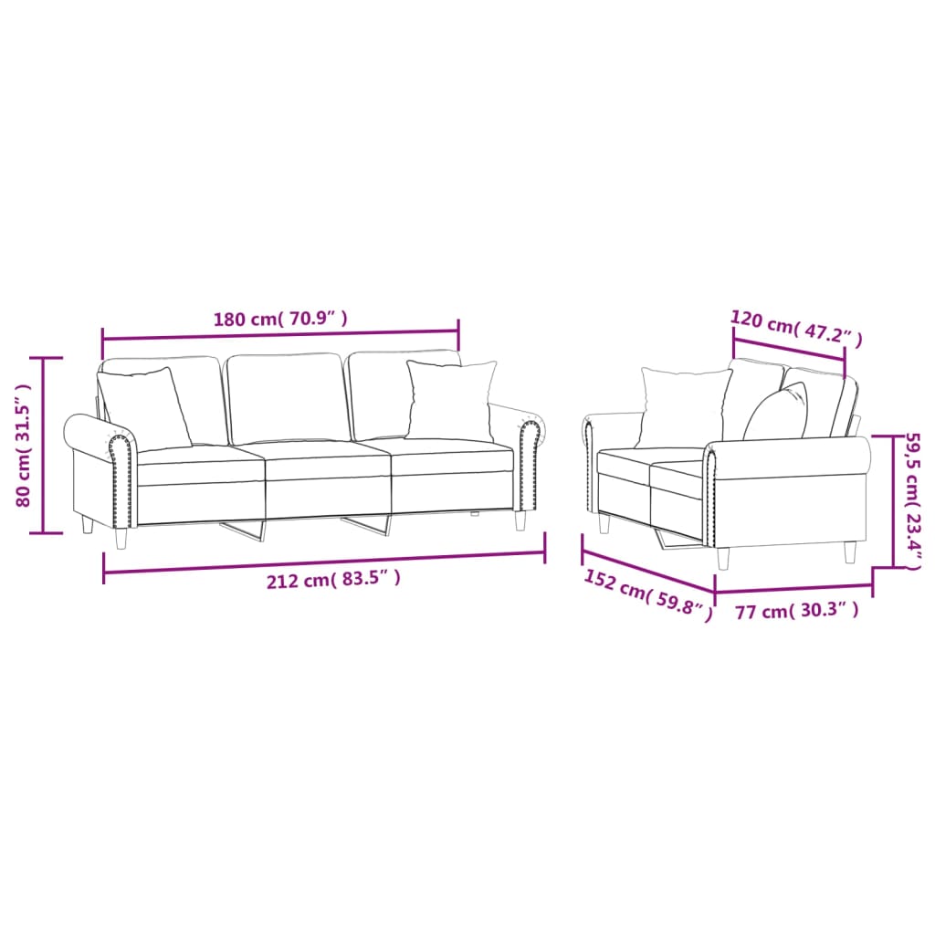 2-delige Loungeset met kussens fluweel geel