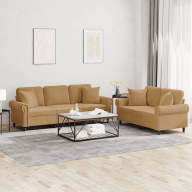 2-delige Loungeset met kussens fluweel bruin