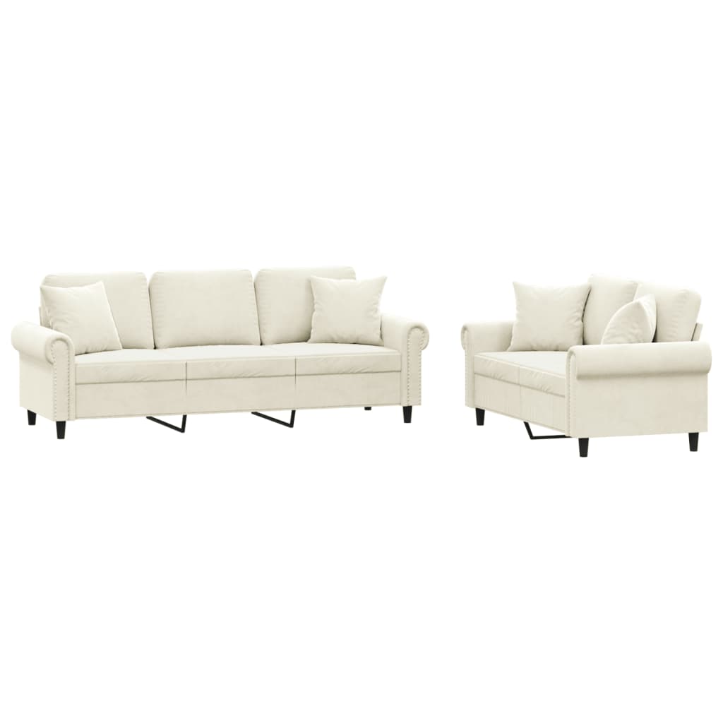 2-delige Loungeset met kussens fluweel crèmekleurig