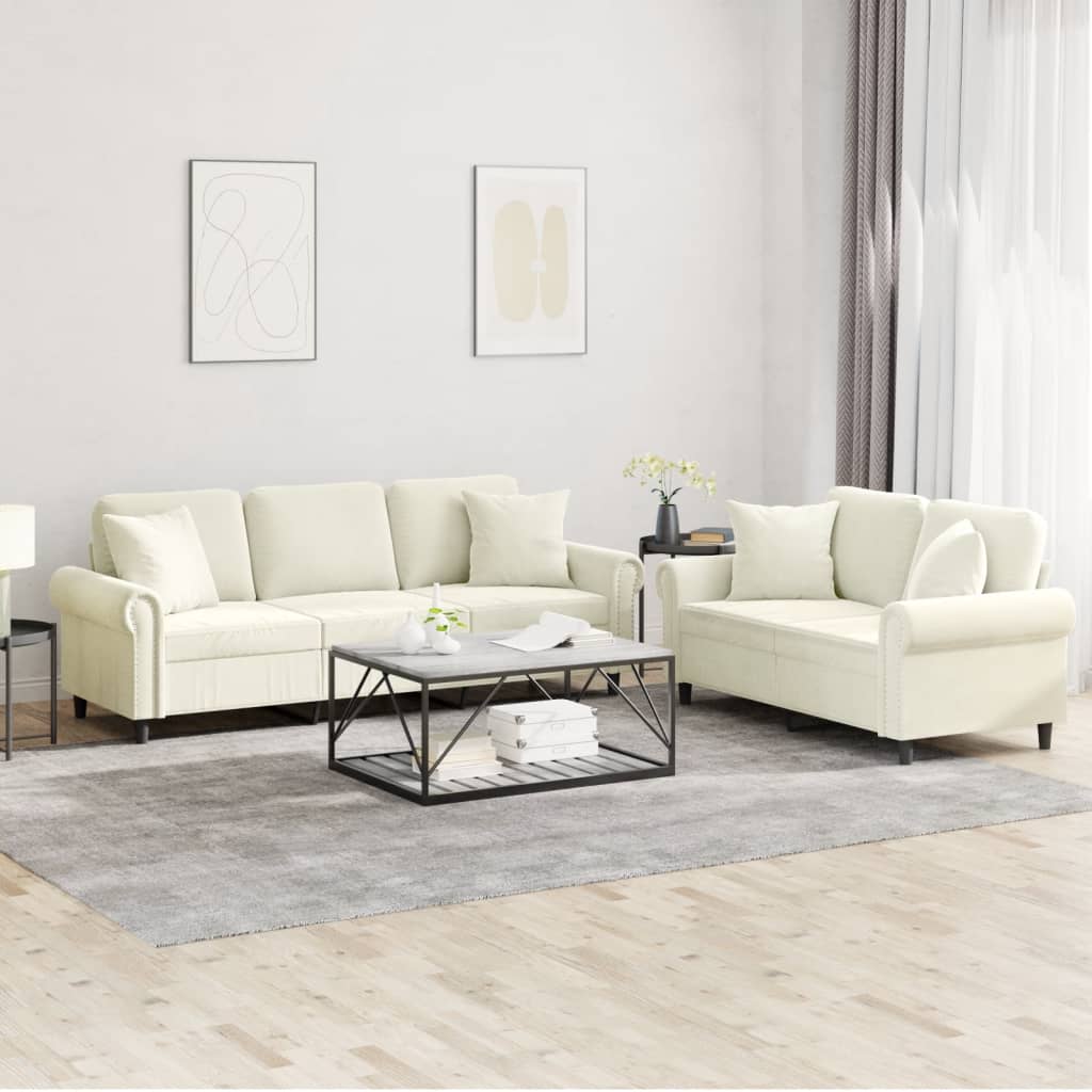 2-delige Loungeset met kussens fluweel crèmekleurig