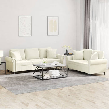 2-delige Loungeset met kussens fluweel crèmekleurig