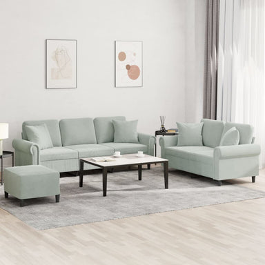 3-delige Loungeset met kussens fluweel lichtgrijs