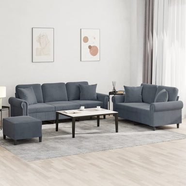 3-delige Loungeset met kussens fluweel donkergrijs