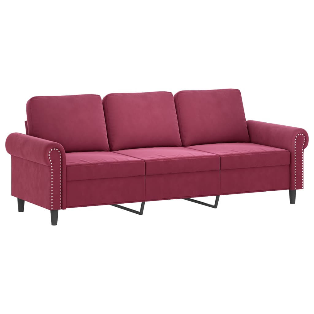 3-delige Loungeset met kussens fluweel wijnrood
