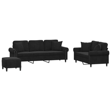 3-delige Loungeset met kussens fluweel zwart