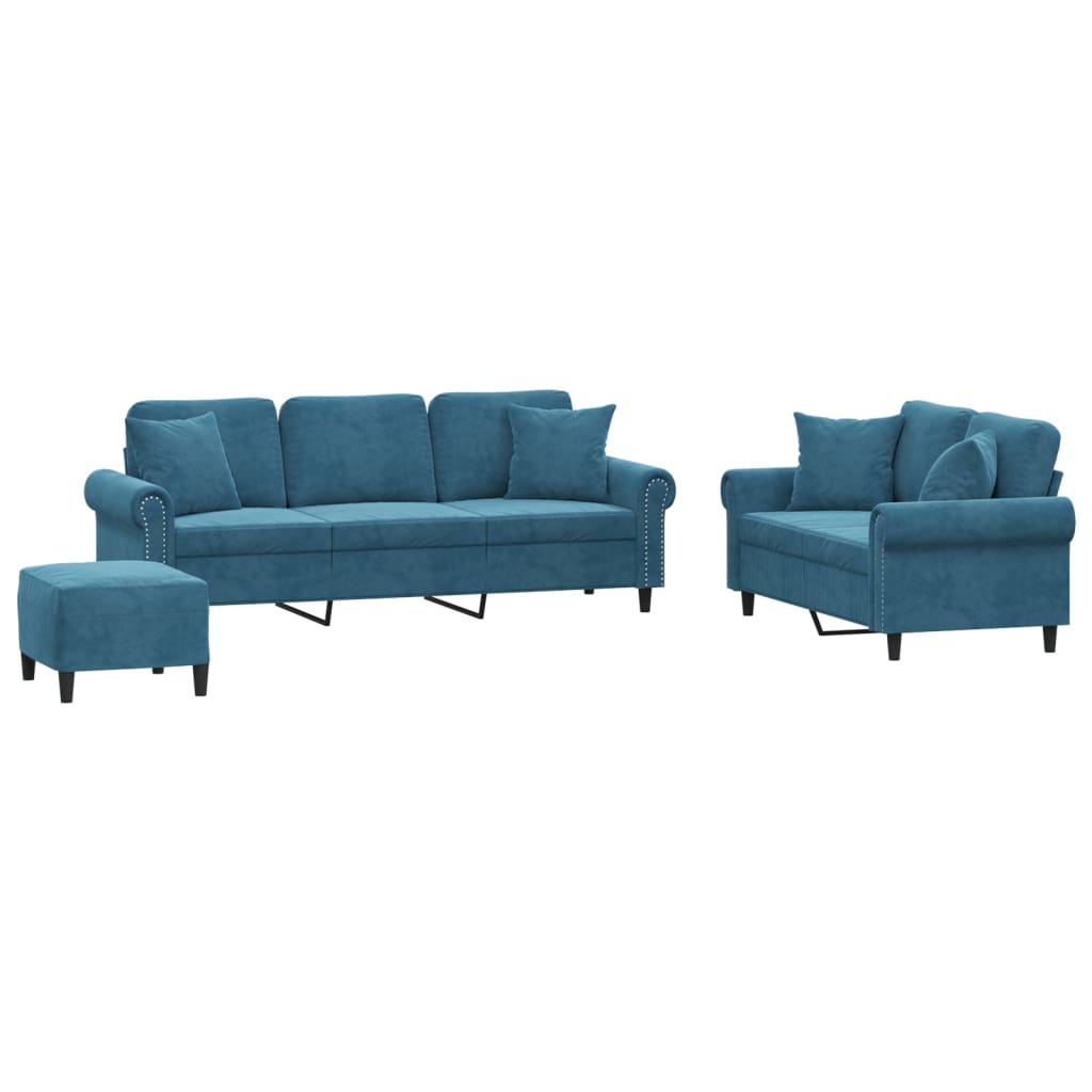 3-delige Loungeset met kussens fluweel blauw