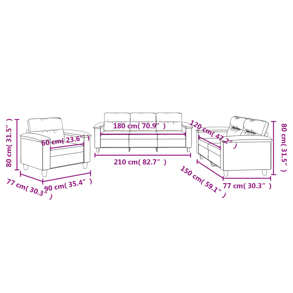 3-delige Loungeset met kussens microvezelstof taupe