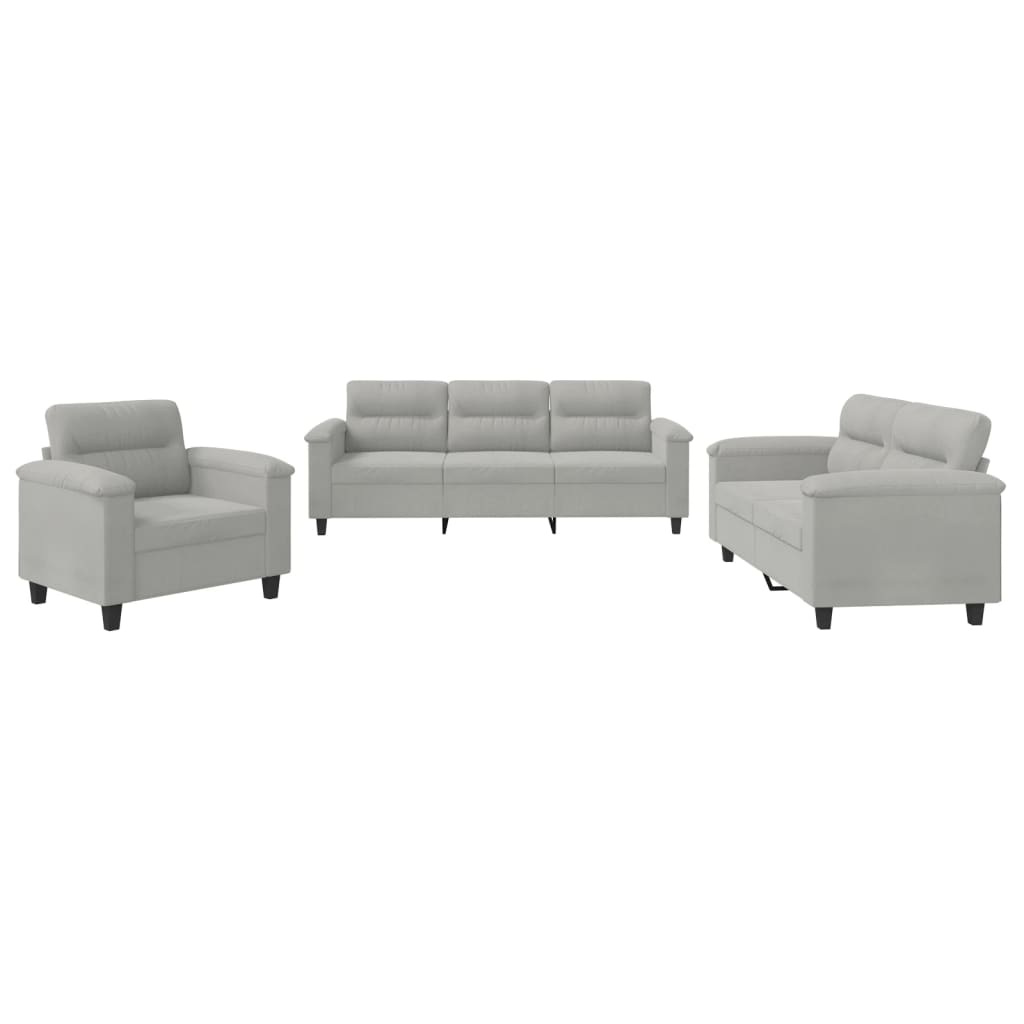 3-delige Loungeset met kussens microvezelstof lichtgrijs