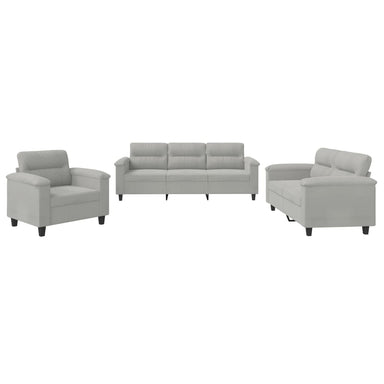3-delige Loungeset met kussens microvezelstof lichtgrijs