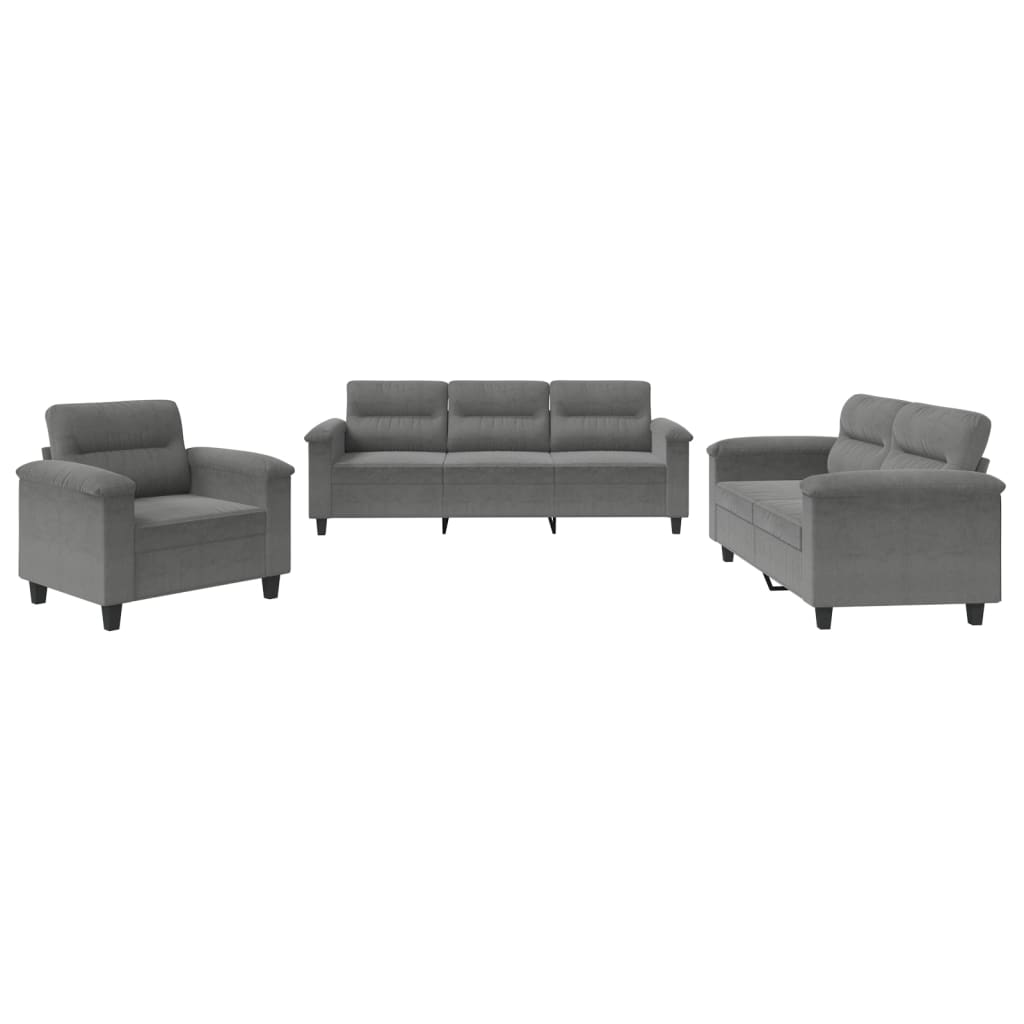 3-delige Loungeset met kussens microvezelstof donkergrijs