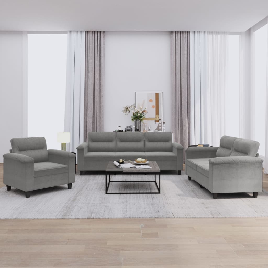 3-delige Loungeset met kussens microvezelstof donkergrijs