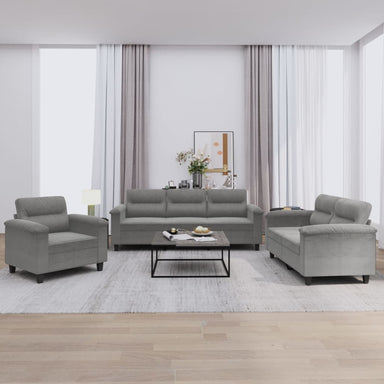 3-delige Loungeset met kussens microvezelstof donkergrijs