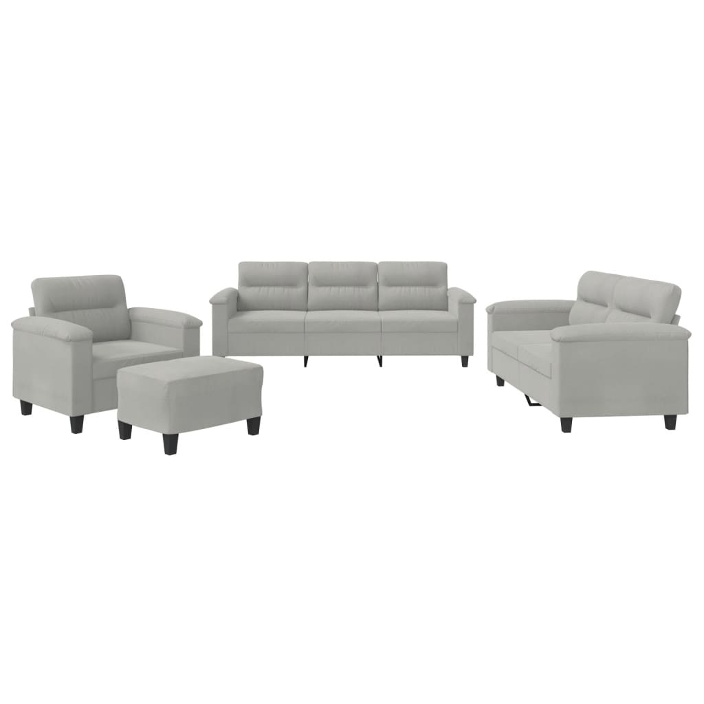 4-delige Loungeset met kussens microvezelstof lichtgrijs