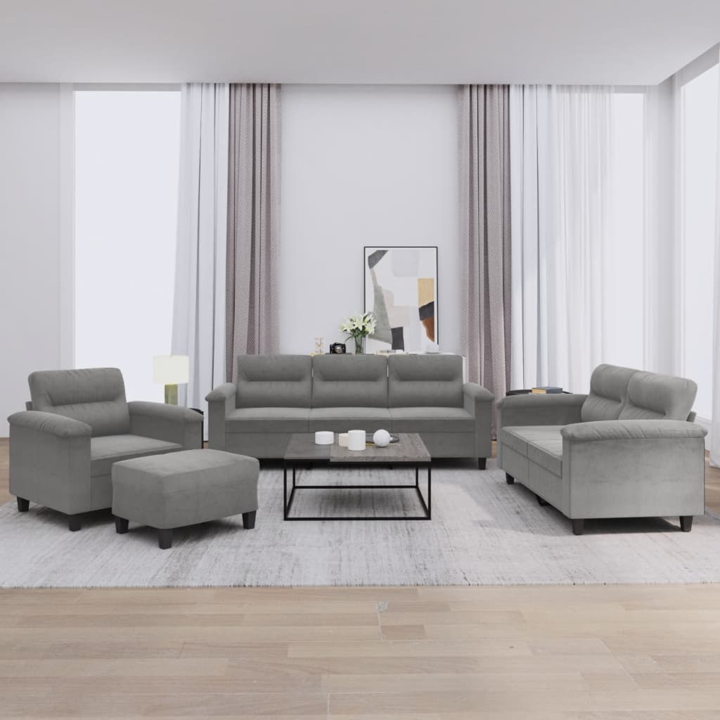 4-delige Loungeset met kussens microvezelstof donkergrijs