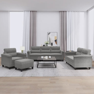 4-delige Loungeset met kussens microvezelstof donkergrijs