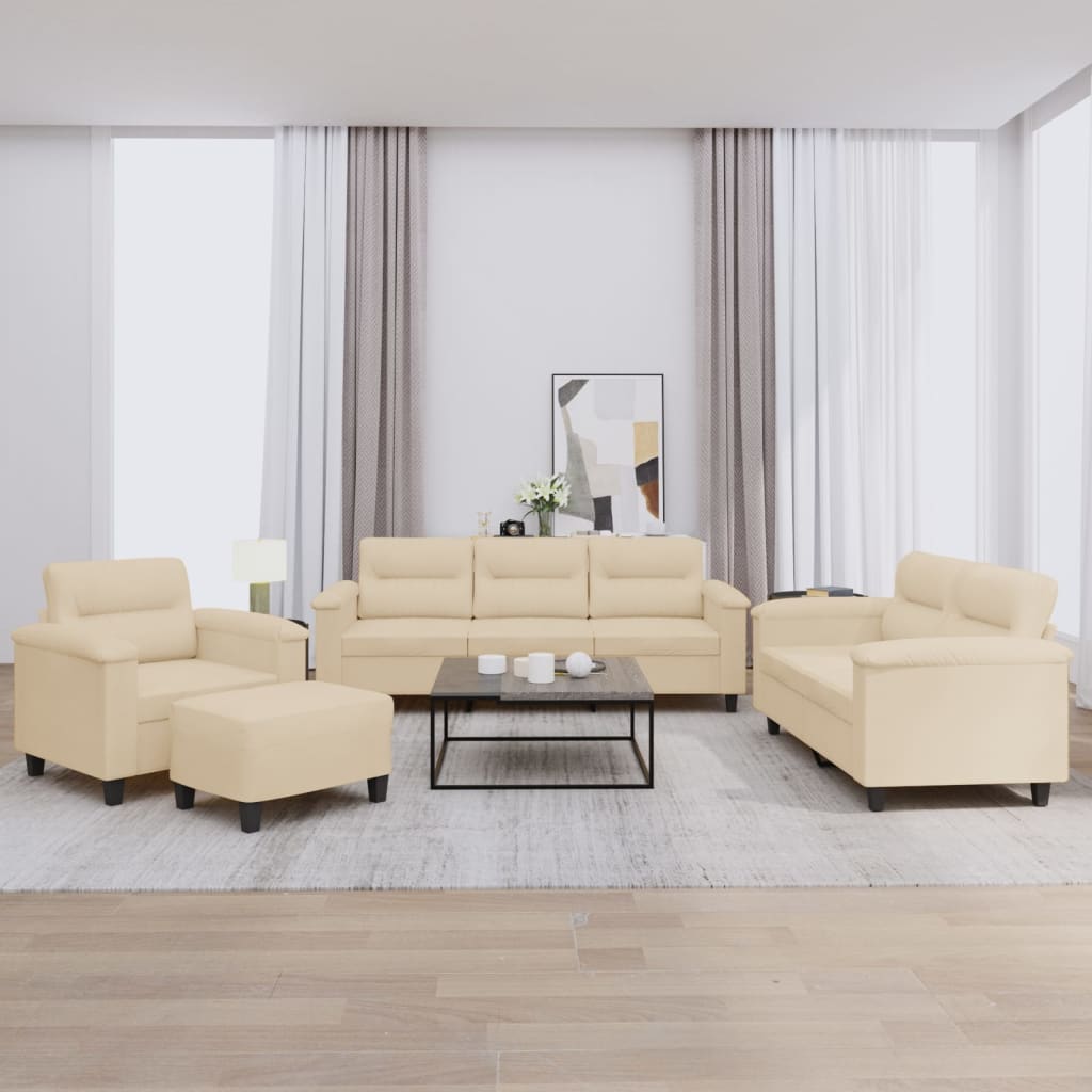 4-delige Loungeset met kussens microvezelstof crèmekleurig