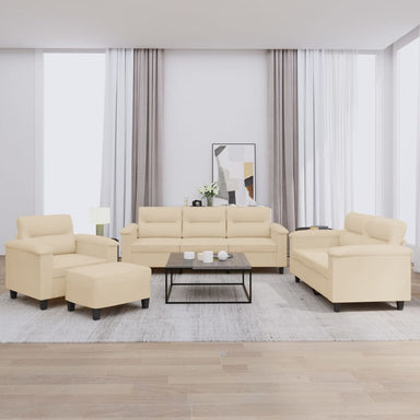4-delige Loungeset met kussens microvezelstof crèmekleurig