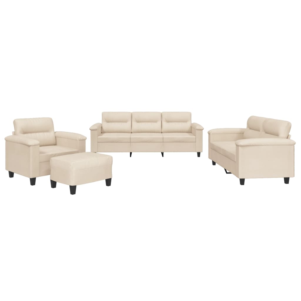 4-Delige Loungeset Met Kussens Microvezelstof Beige