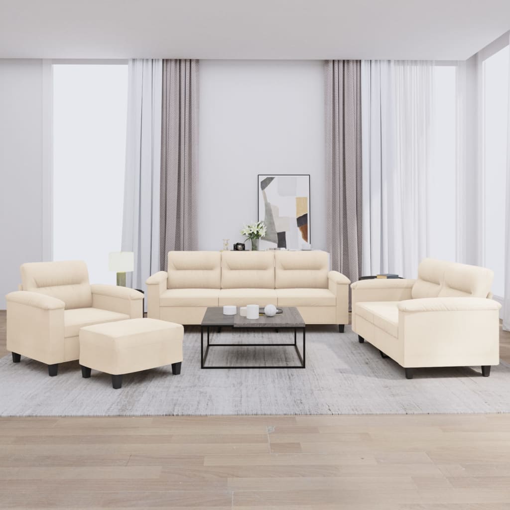 4-Delige Loungeset Met Kussens Microvezelstof Beige