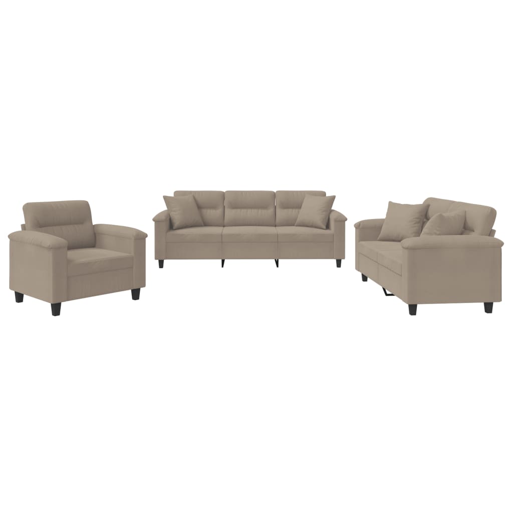 3-delige Loungeset met kussens microvezelstof taupe
