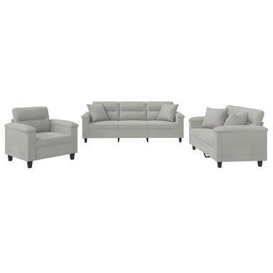 3-delige Loungeset met kussens microvezelstof lichtgrijs