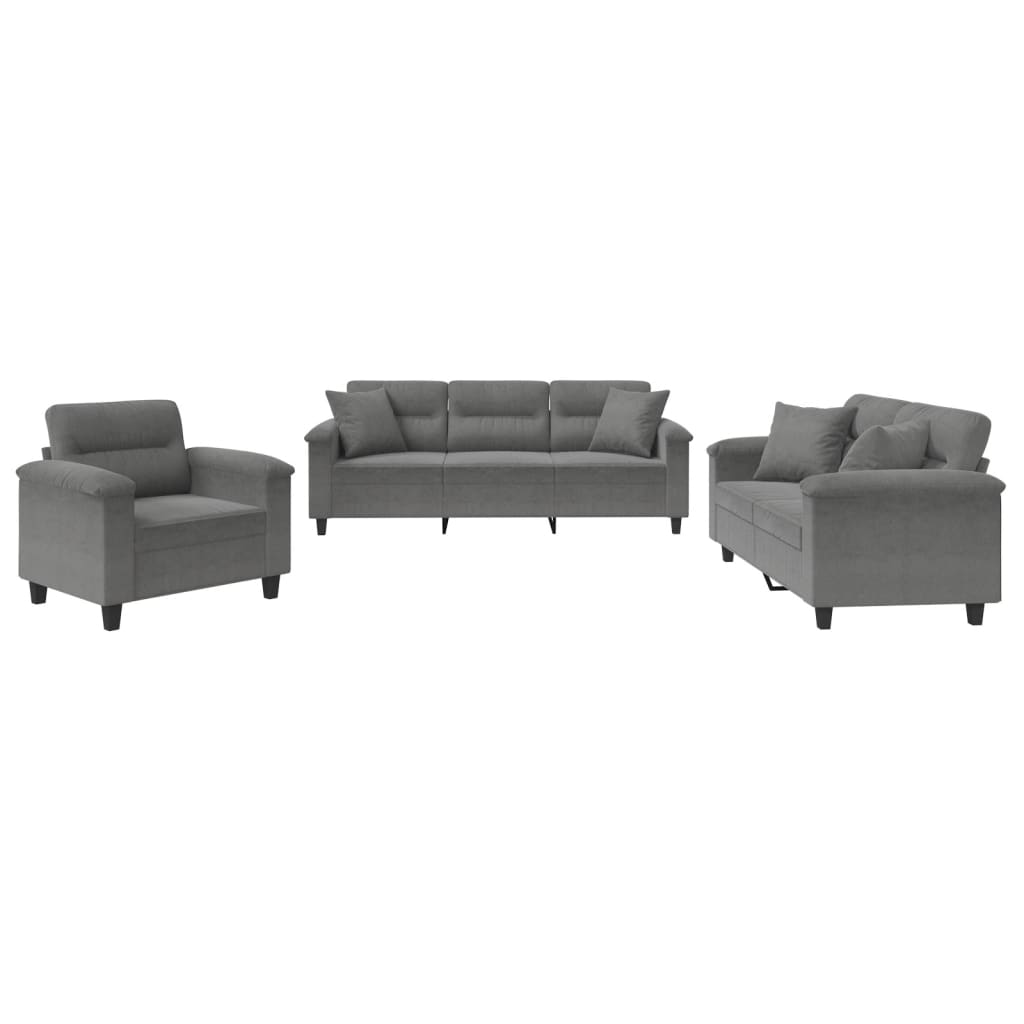 3-delige Loungeset met kussens microvezelstof donkergrijs