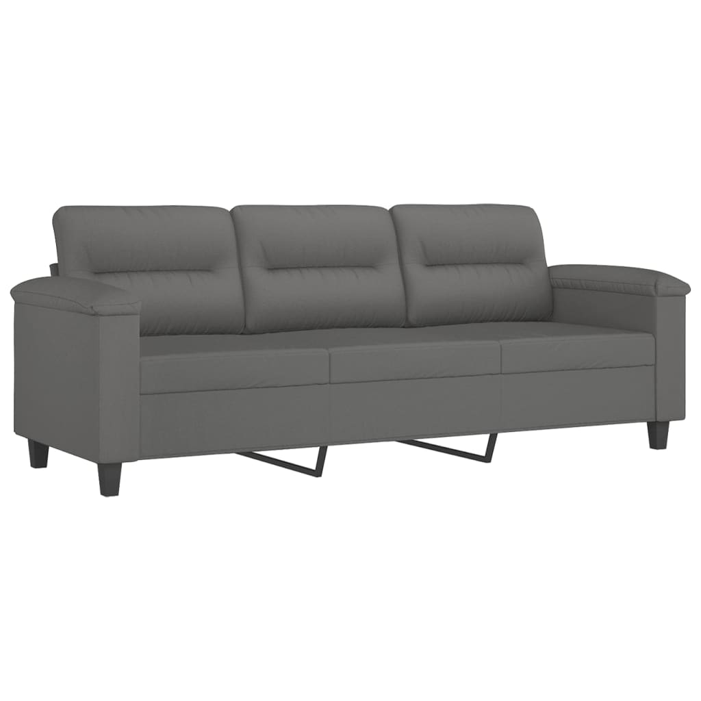 3-delige Loungeset met kussens microvezelstof donkergrijs