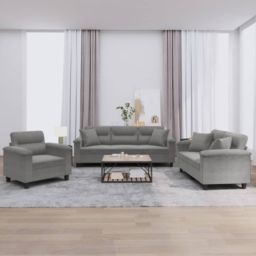 3-delige Loungeset met kussens microvezelstof donkergrijs