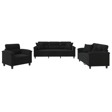 3-delige Loungeset met kussens microvezelstof zwart