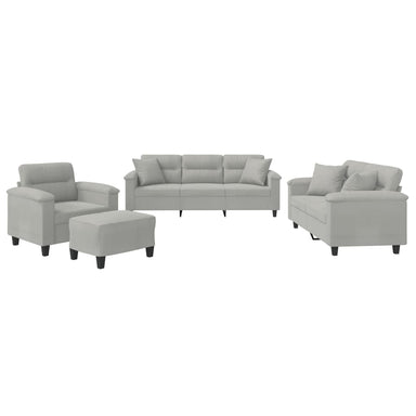 4-delige Loungeset met kussens microvezelstof lichtgrijs