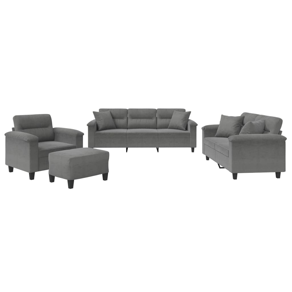 4-delige Loungeset met kussens microvezelstof donkergrijs