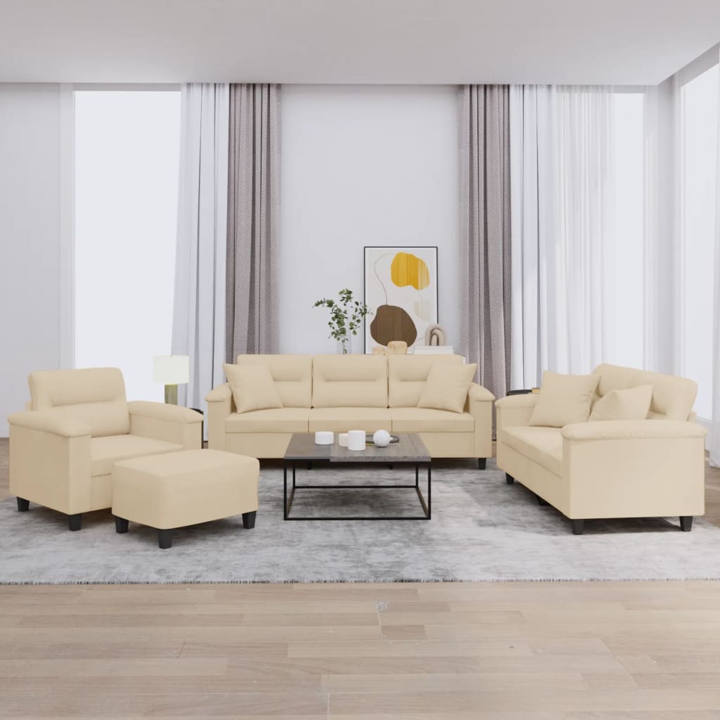 4-delige Loungeset met kussens microvezelstof crèmekleurig