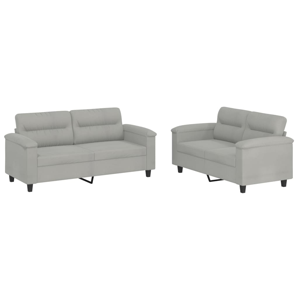 2-delige Loungeset met kussens microvezelstof lichtgrijs