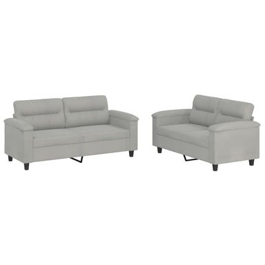 2-delige Loungeset met kussens microvezelstof lichtgrijs