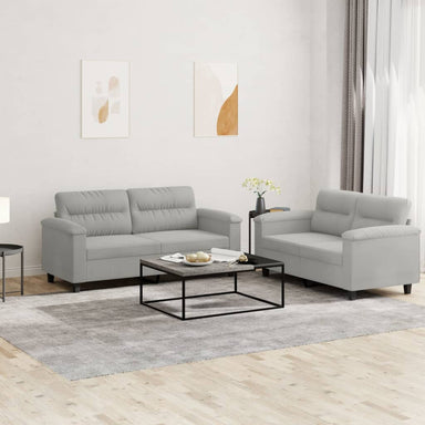 2-delige Loungeset met kussens microvezelstof lichtgrijs