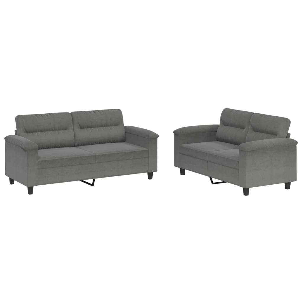 2-delige Loungeset met kussens microvezelstof donkergrijs
