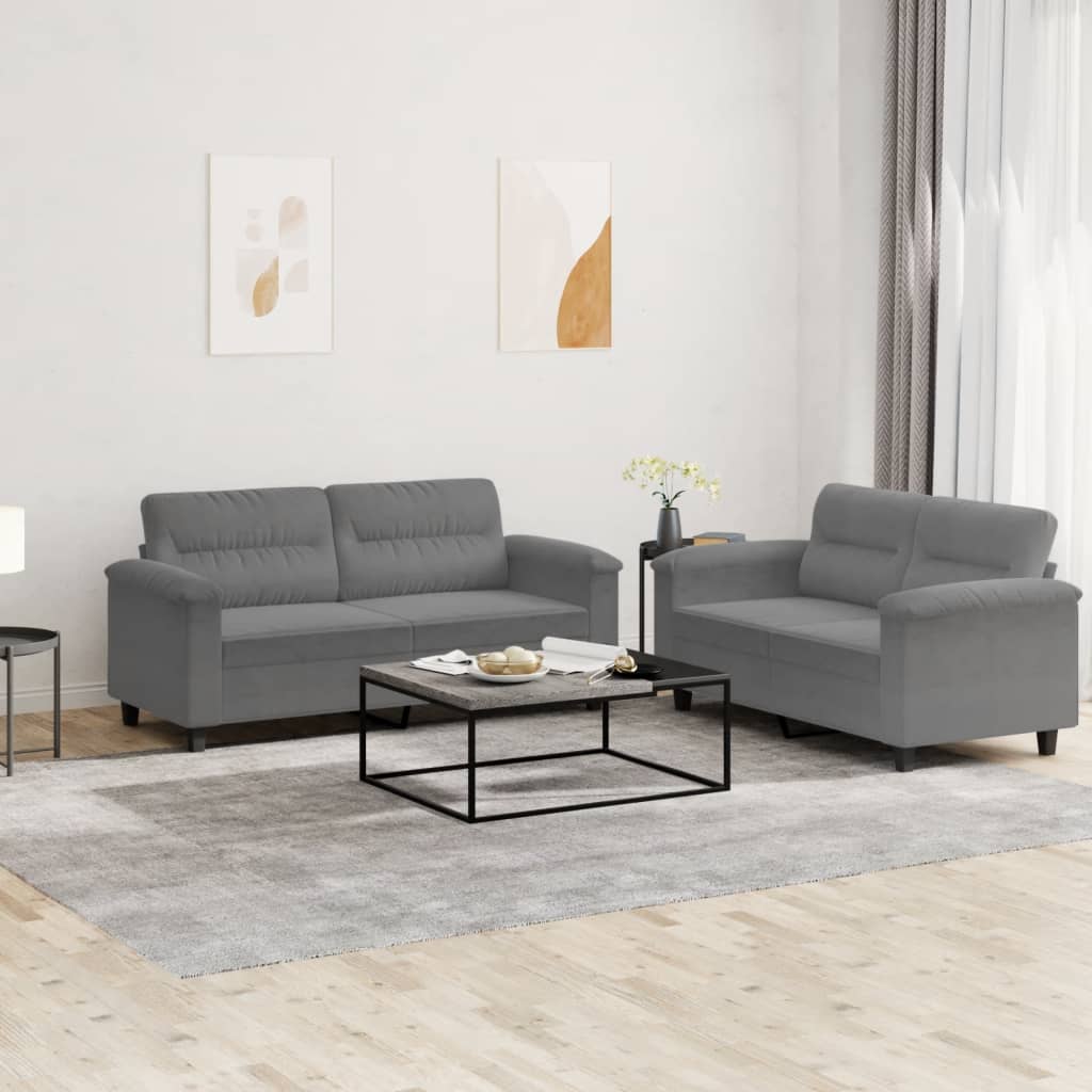 2-delige Loungeset met kussens microvezelstof donkergrijs
