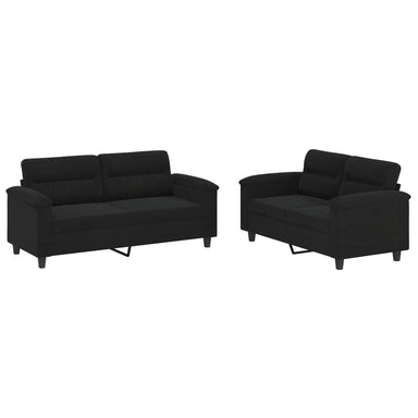 2-delige Loungeset met kussens microvezelstof zwart