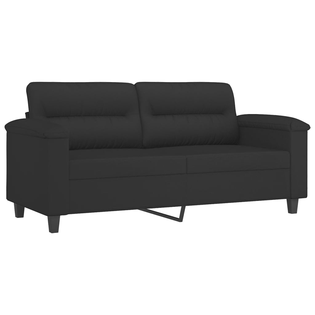 2-delige Loungeset met kussens microvezelstof zwart