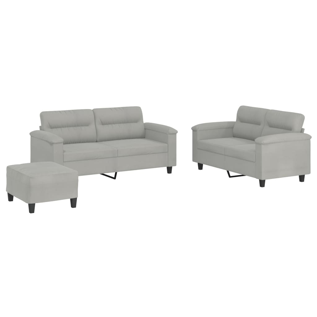 3-delige Loungeset met kussens microvezelstof lichtgrijs