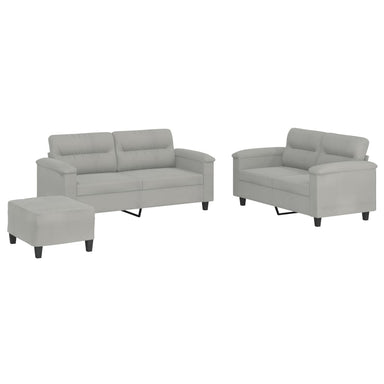 3-delige Loungeset met kussens microvezelstof lichtgrijs