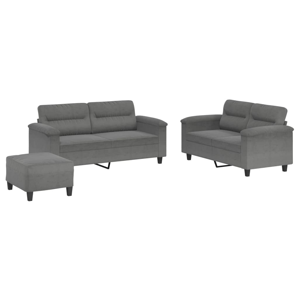 3-delige Loungeset met kussens microvezelstof donkergrijs