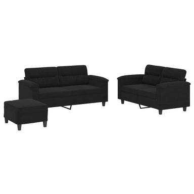 3-delige Loungeset met kussens microvezelstof zwart