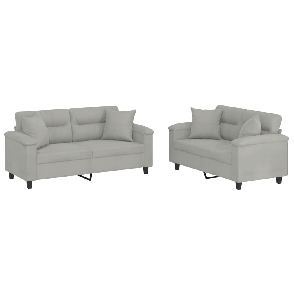 2-delige Loungeset met kussens microvezelstof lichtgrijs