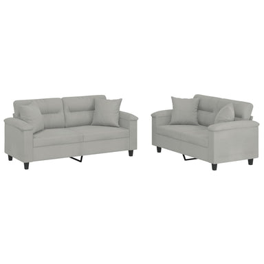 2-delige Loungeset met kussens microvezelstof lichtgrijs