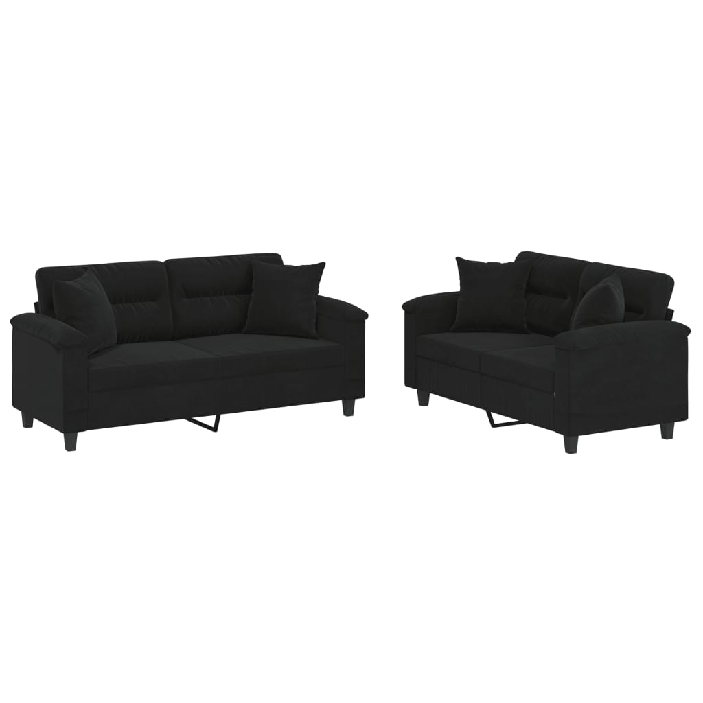2-delige Loungeset met kussens microvezelstof zwart
